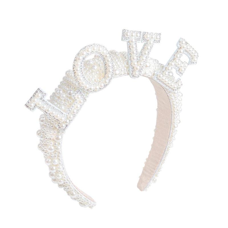 Wholesale Pearl Letter Crown Retro Party Wedding Headband